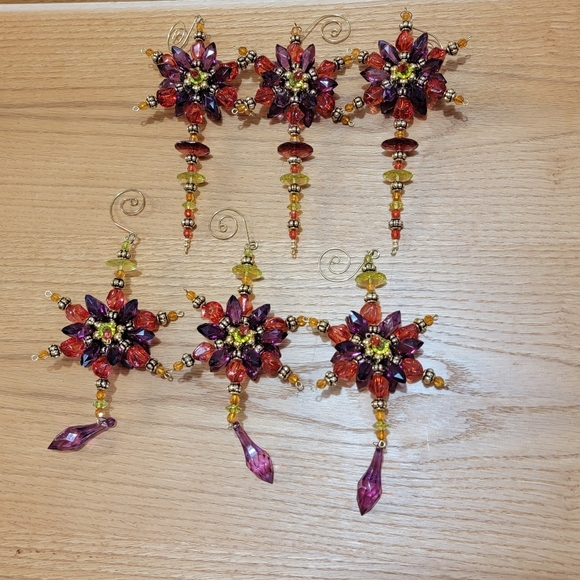 Other - Vintage Lot of 6 Faux Jewel Hanging Star Christmas Ornaments